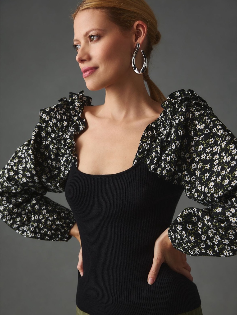 Anthropologie Woven Ruffle-Sleeved Blouse